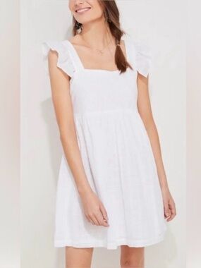 Vineyard Vines White Ruffled-Sleeve Square-Neck Mini Dress